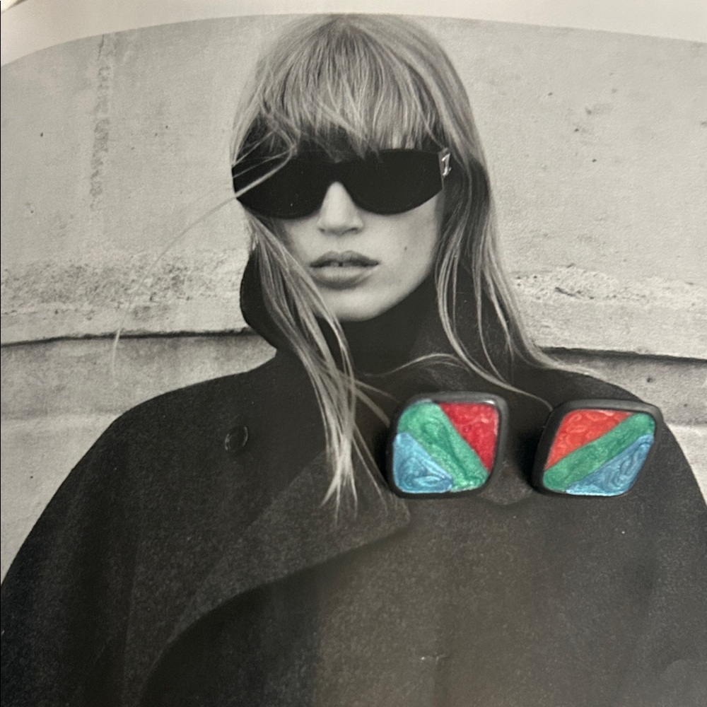 Vintage Multicolor Geometric metal enameled Earrings
